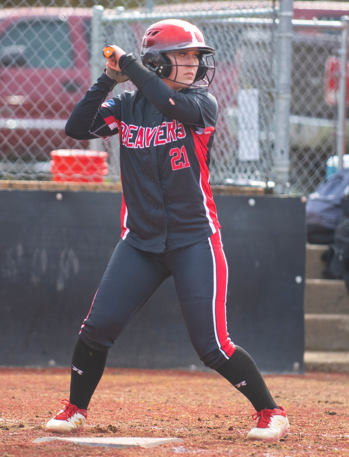 Tenino senior shortstop Cassie Cannon waits for a pitch on Friday, April 2, 2021.